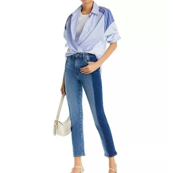 Derek Lam Kate High Rise Ankle Straight Denim Jean Colorblock Blue Designer 29 - Picture 14 of 15